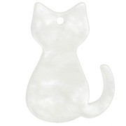 Pendentif chat 21x15 mm en acrylique - Blanc nacré x1