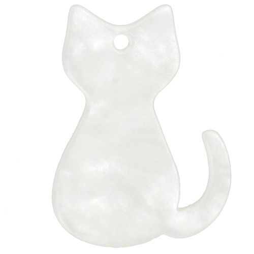 Pendentif chat 21x15 mm en acrylique - Blanc nacré x1