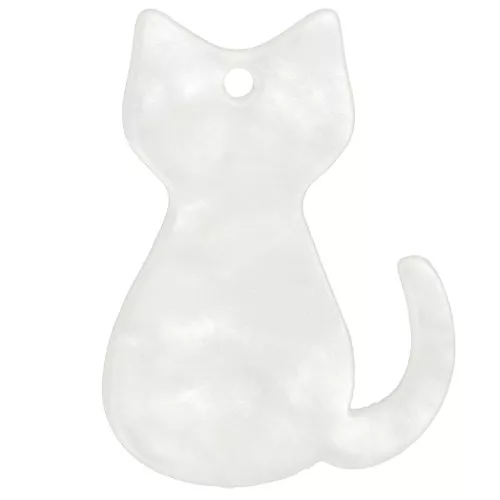 Pendentif chat 21x15 mm en acrylique - Blanc nacré x1