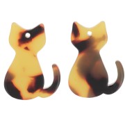 Pendentif chat 21x15 mm en acrylique - Ecaille de tortue - Marron - Noir x1