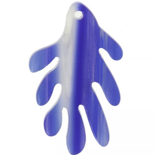 Pendentif corail 30x18 mm en acétate - Rayé - Bleu foncé - Blanc nacré x1