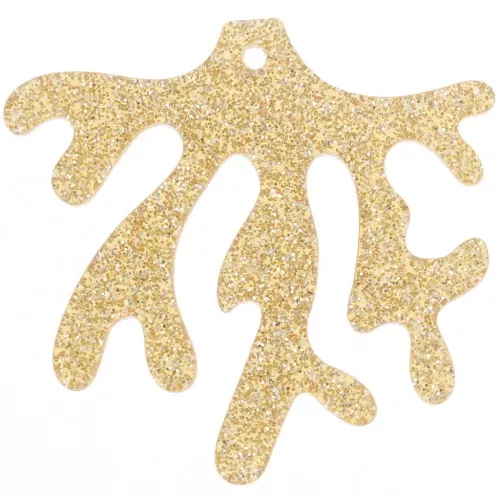 Pendentif corail 36.5x39 mm en acrylique - Pailleté doré x1
