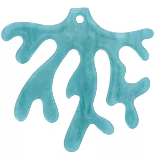 Pendentif corail 36.5x39 mm en acétate - Bleu paon nacré x1