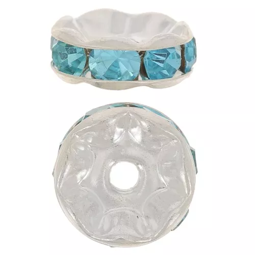 Rondelles Strass 6 mm - Argenté - Aquamarine x4