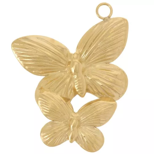 Pendentif 2 papillons 30x24 mm - Acier inoxydable 304L Doré x1
