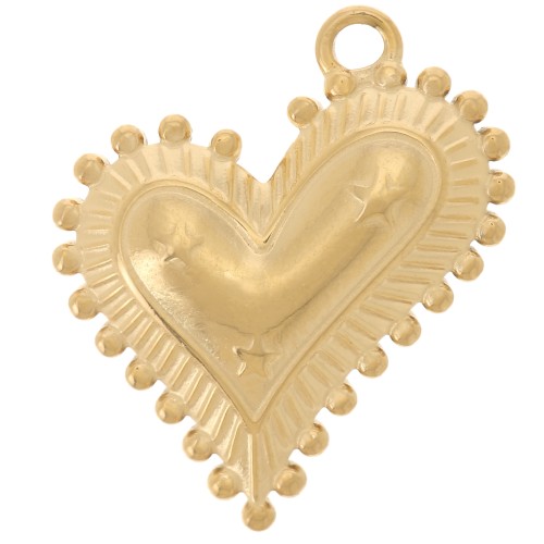 Pendentif coeur bombé 22x20 mm avec petites boules - Acier inoxydable 304L Doré