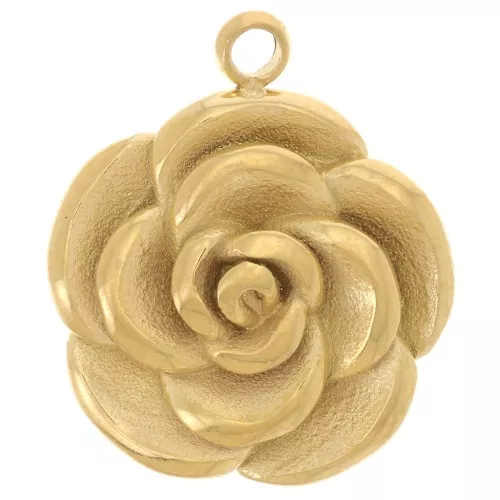 Breloque fleur rose 15 mm - Acier inoxydable 304L Doré x1