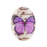 Cabochon ovale décoré 18x13 mm Papillon Violet/Noir x1|raw }}