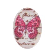 Cabochon ovale décoré 18x13 mm Papillon Rose x1
