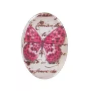 Cabochon ovale décoré 18x13 mm Papillon Rose x1