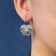 Breloque fleur Pensée 17x20 mm résine époxy - Acier inox 304L Doré - Violet x1