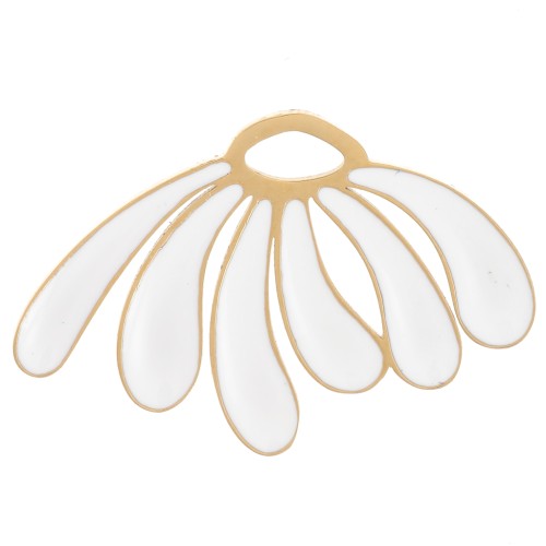 Pendentif marguerite 13x20 mm résine époxy - Acier inox 304L Doré - Blanc x1