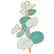 Pendentif eucalyptus 26x16 mm résine époxy - Acier inoxydable 304L Doré - Vert