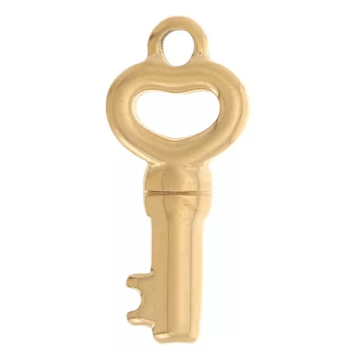 Breloque clé forme coeur 20x9 mm - Acier inoxydable 304L Doré x1