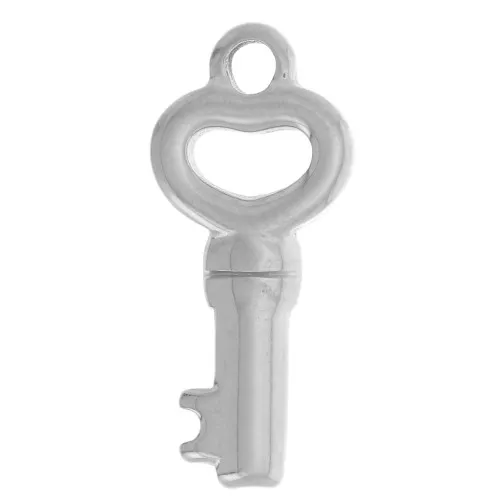 Breloque clé forme coeur 20x9 mm - Acier inoxydable 304L x1