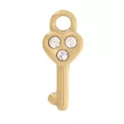 Breloque clé forme coeur 15x6mm avec oxyde zirconium Acier inoxydable 304L Doré x1