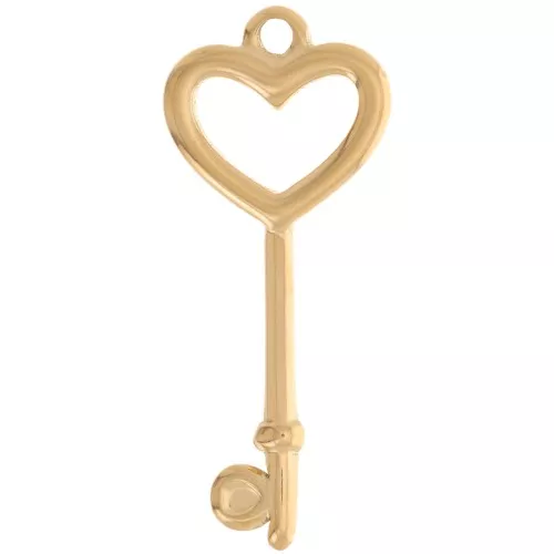 Pendentif clé forme coeur 35x15 mm - Acier inoxydable 304L Doré x1