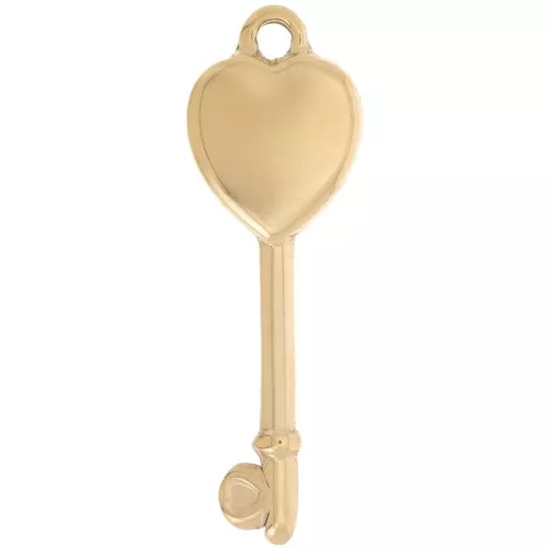 Pendentif clé forme coeur 36x12 mm - Acier inoxydable 304L Doré x1