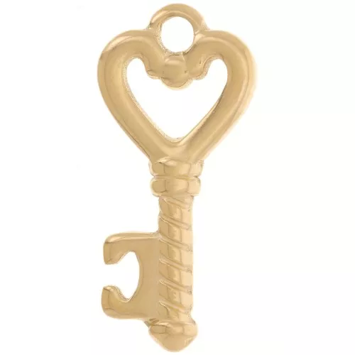 Pendentif clé forme coeur 28.5x13 mm - Acier inoxydable 304L Doré x1