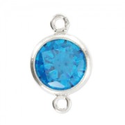 Intercalaire 2 anneaux 11x6 mm Oxyde de Zirconium - Aqua Blue Argent 925 x1