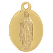 Breloque ovale 15x10 mm - motif religieux - Acier inoxydable 304L Doré - Orange