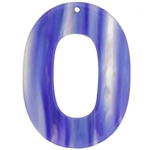 Pendentif ovale évidé 47x34 mm en acétate - Rayé - Bleu foncé - Blanc nacré x1
