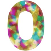 Pendentif ovale évidé 47x34 mm en acétate - Ecaille tortue - Turquoise - Fuchsia