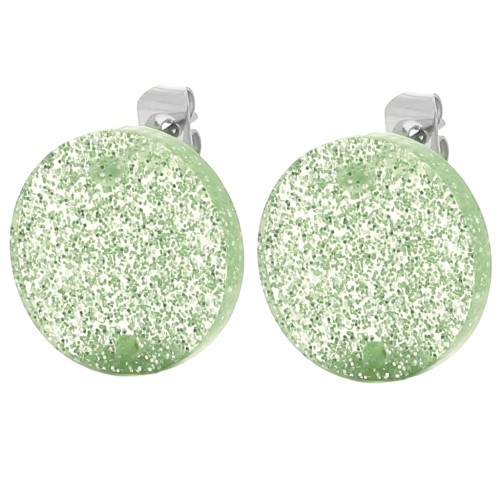 Clous d'oreilles ronds 15 mm en acrylique - Pailleté vert mousse x2