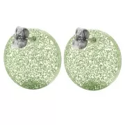 Clous d'oreilles ronds 15 mm en acrylique - Pailleté vert mousse x2