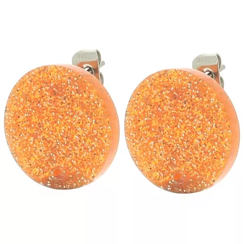 Clous d'oreilles ronds 15 mm en acrylique - Pailleté orange x2