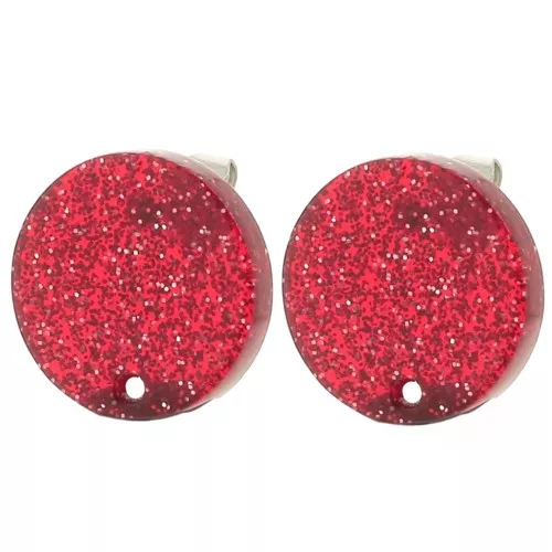 Clous d'oreilles ronds 15 mm en acrylique - Pailleté rouge x2