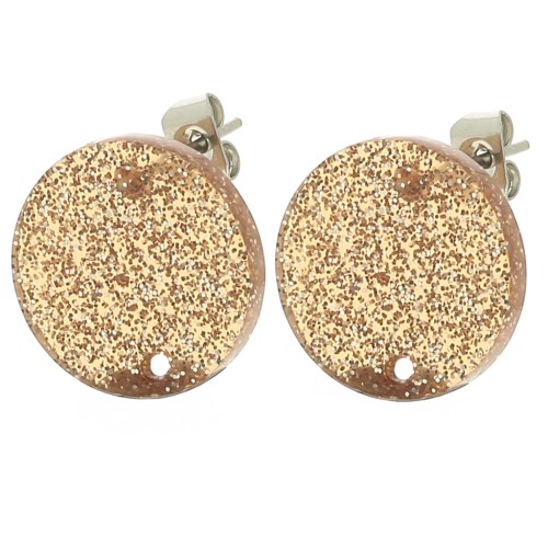 Clous d'oreilles ronds 15 mm en acrylique - Pailleté bronze x2