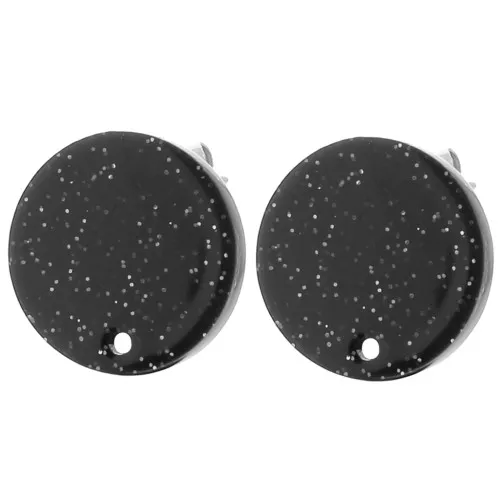 Clous d'oreilles ronds 15 mm en acrylique - Pailleté noir x2