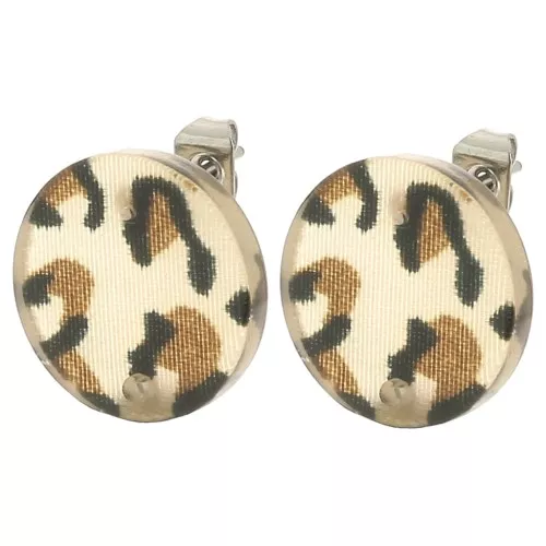 Clous d'oreilles ronds 15 mm en acrylique - Guépard Marron - Noir x2
