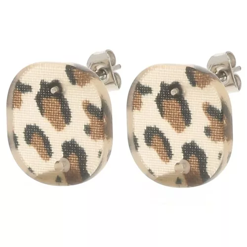 Clous d'oreilles carrés arrondis en acrylique 15 mm - Guépard Marron - Noir x2