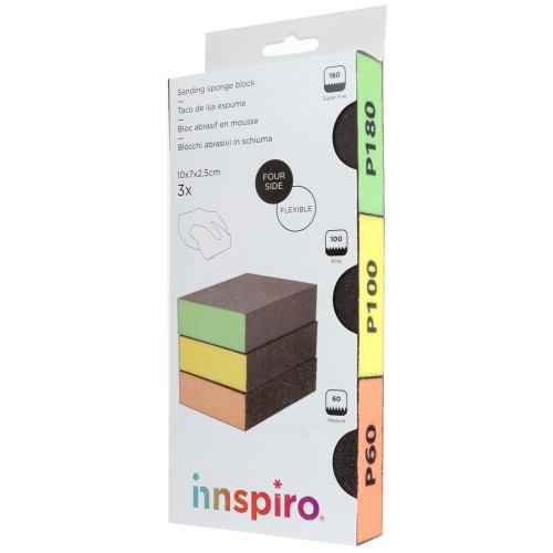 Set 3 blocs abrasifs en mousse flexible 10x7x2.5cm - P60 - P100 - P180