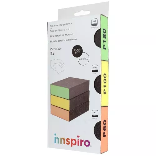 Set 3 blocs abrasifs en mousse flexible 10x7x2.5cm - P60 - P100 - P180