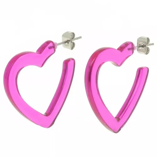 Créoles coeur en acétate 26 mm - Fuchsia Transparent x2