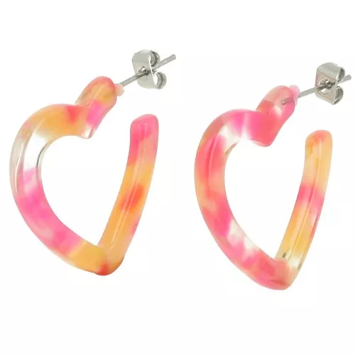 Créoles coeur en acétate 26 mm - Ecaille de tortue - Rouge x2