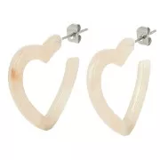 Beige - Créoles coeur en acétate 26 mm - Marbré beige - écru x2 Créoles coeur en acétate 26 mm - Marbré beige - écru x2