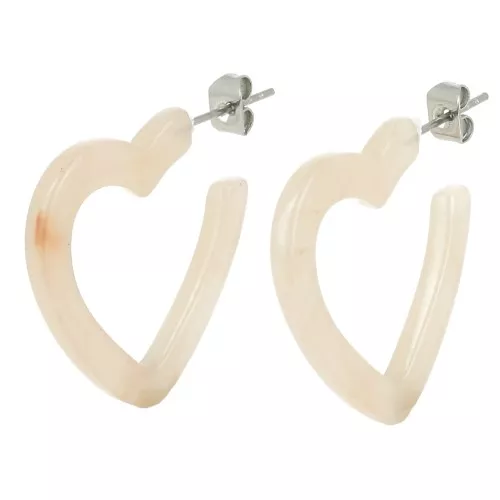 Créoles coeur en acétate 26 mm - Marbré beige - écru x2