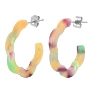 Créoles fleurs en acétate 25x24 mm - Ecaille de tortue - Vert - Orange x 2|raw }}