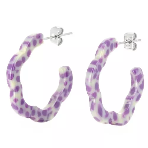Créoles fleurs en acétate 25x24 mm - Tacheté Violet - Crème x 2
