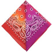 Bandana 100% coton - motif Cachemire - Tie and Dye - Violet - Rouge - Orange x1