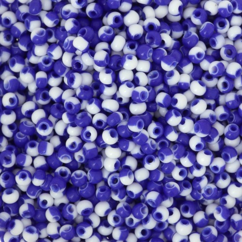 Perles rocailles Preciosa 11/0 2 mm - - Harlequin Chalkwhite - Blue x20g