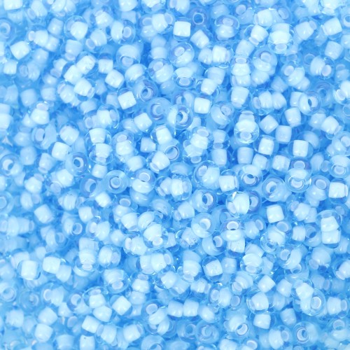 Perles rocailles Preciosa 11/0 2 mm - - Aquamarine Lined White x20g