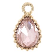 Pendentif goutte en verre facetté 13x8mm - Doré - Rose clair x1|raw }}