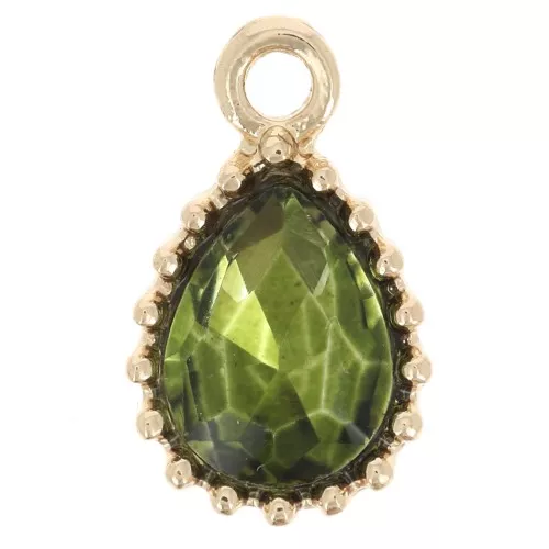 Pendentif goutte en verre facetté 13x8mm - Doré - Vert x1