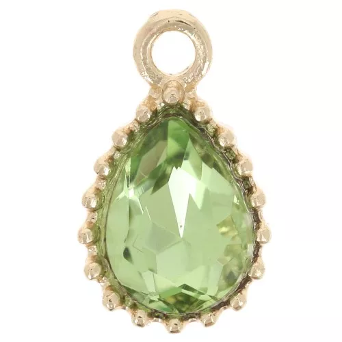 Pendentif goutte en verre facetté 13x8mm - Doré - Vert clair x1