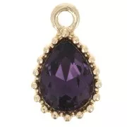 Pendentif goutte en verre facetté 13x8mm - Doré - Violet x1
